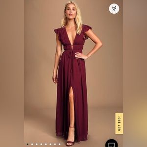 Lulu’s I’m All Yours Burgundy Ruffled Maxi Dress - Small
